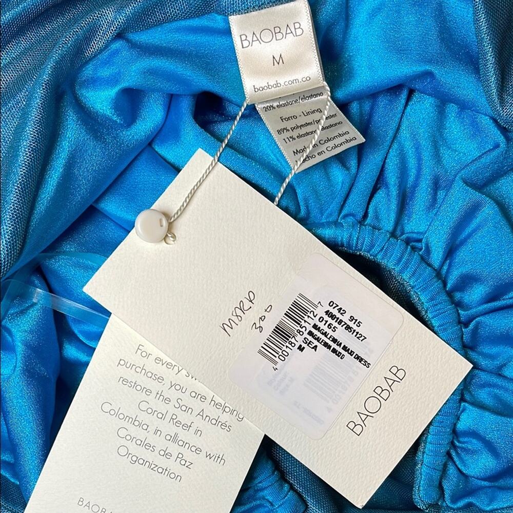 BAOBAB Magalenha Metallic Ruched Strapless Bodycon Sea Blue Maxi Dress Size M - Picture 6 of 7